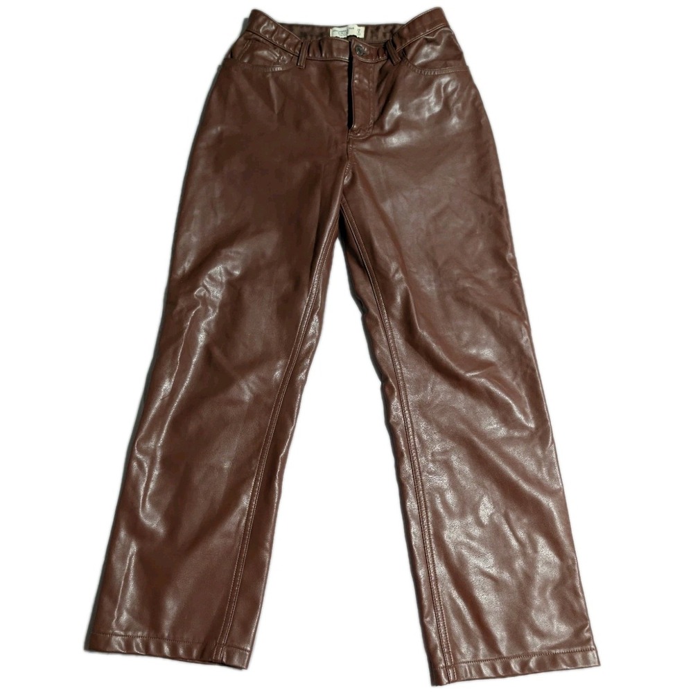 Abercrombie 90s Straight Faux Leather Pants Womens 29 Brown Ultra High‎ Rise